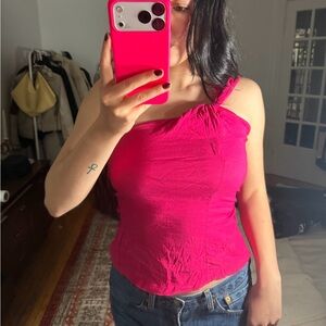 Zara Hot Pink One-Shoulder summer top